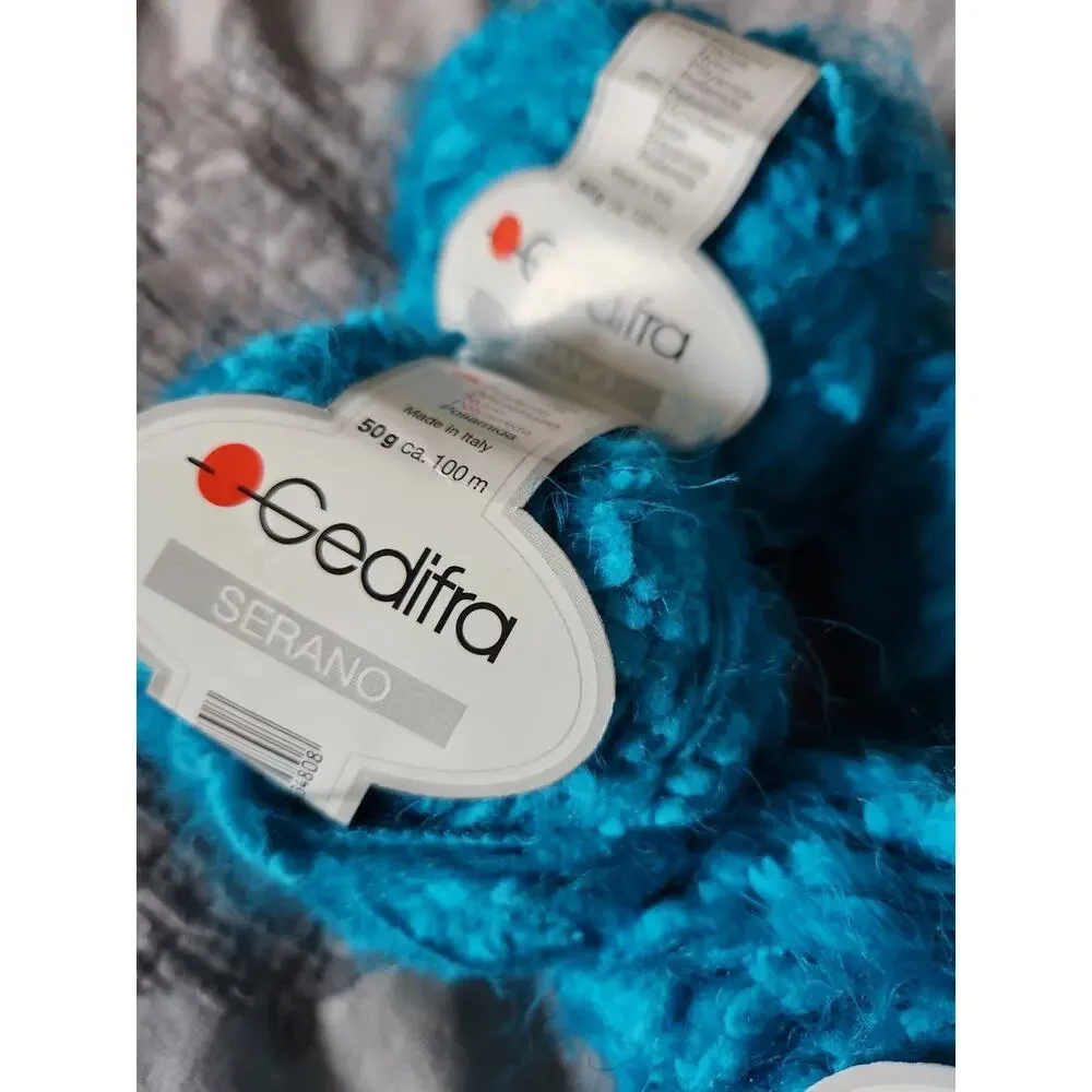 Gedifra Serano Yarn Lot 4 Teal Blue Eyelash Fuzzy Novelty Italy 50g 100m
